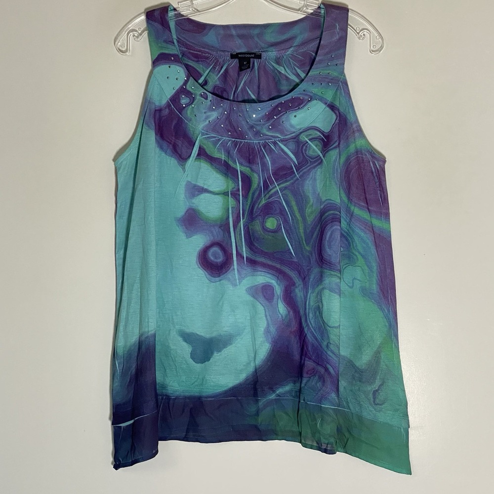 Westbound Top Womens Medium Multicolor Tie‎ Dye Sleeveless 90s Y2K Rave Chic M